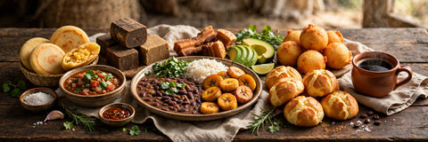 Colombian foods: arepas, bandeja paisa, coffee