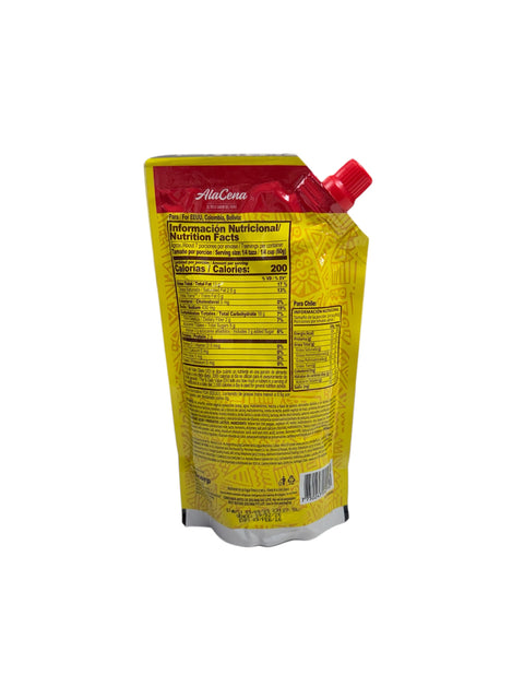 AlaCena Huancaina pouch with red and yellow design - back of pouch with nutrition facts 