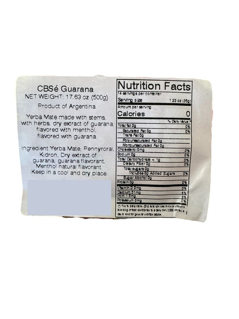 CBSe Guarana Yerba Mate (back image)
