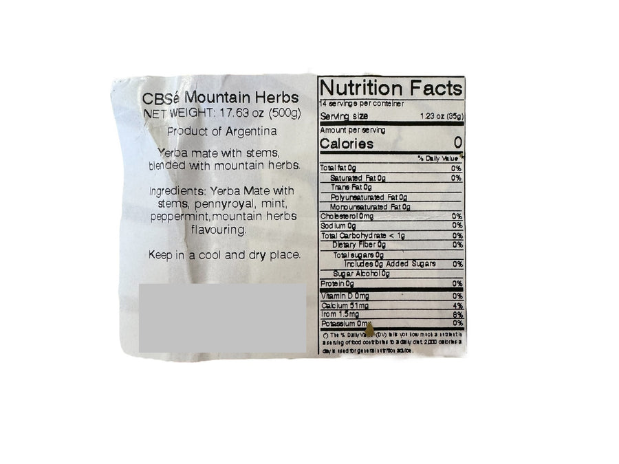 CBSe Hierbas Serranas Yerba Mate (back image)
