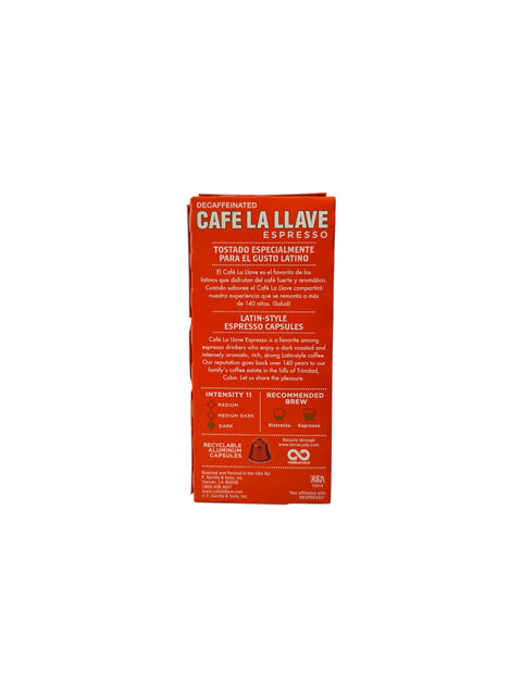 Cafe La Llave Decaffeinated Nespresso Pods - 10ct Back