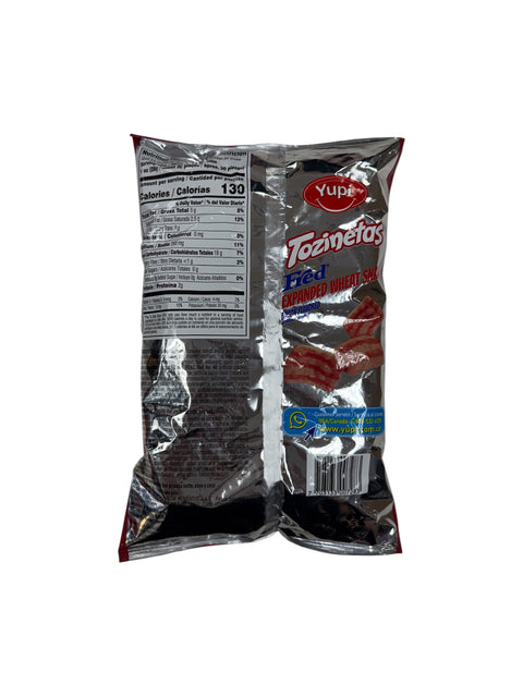 Yupi Tozinetas 100g - back of bag with nutrition facts and ingredients