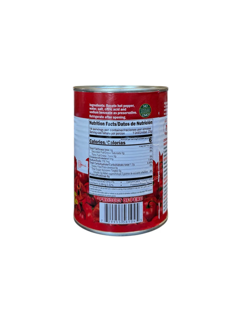 Red can of Inca’s Food Aji Rocoto - 560g with nutritional label on a white - back side 
