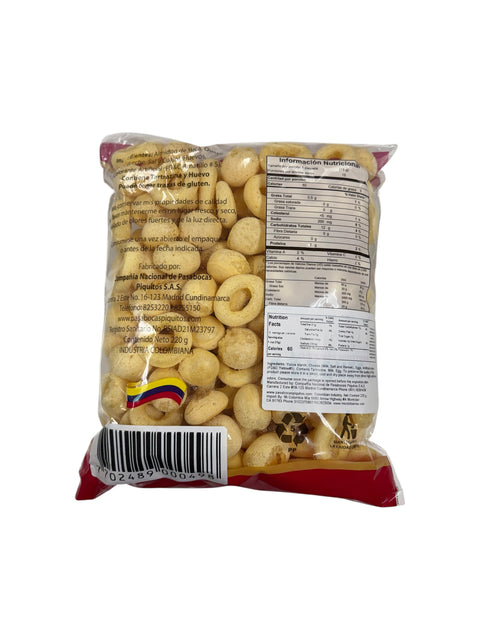 Piquitos - Con Queso (Baked Cheese Snacks) - 220g back with ingredients nutri facts and barcode