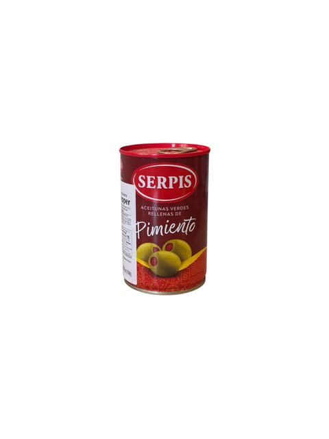 Serpis Green Olives Stuffed with Red Peppers - 130g Front