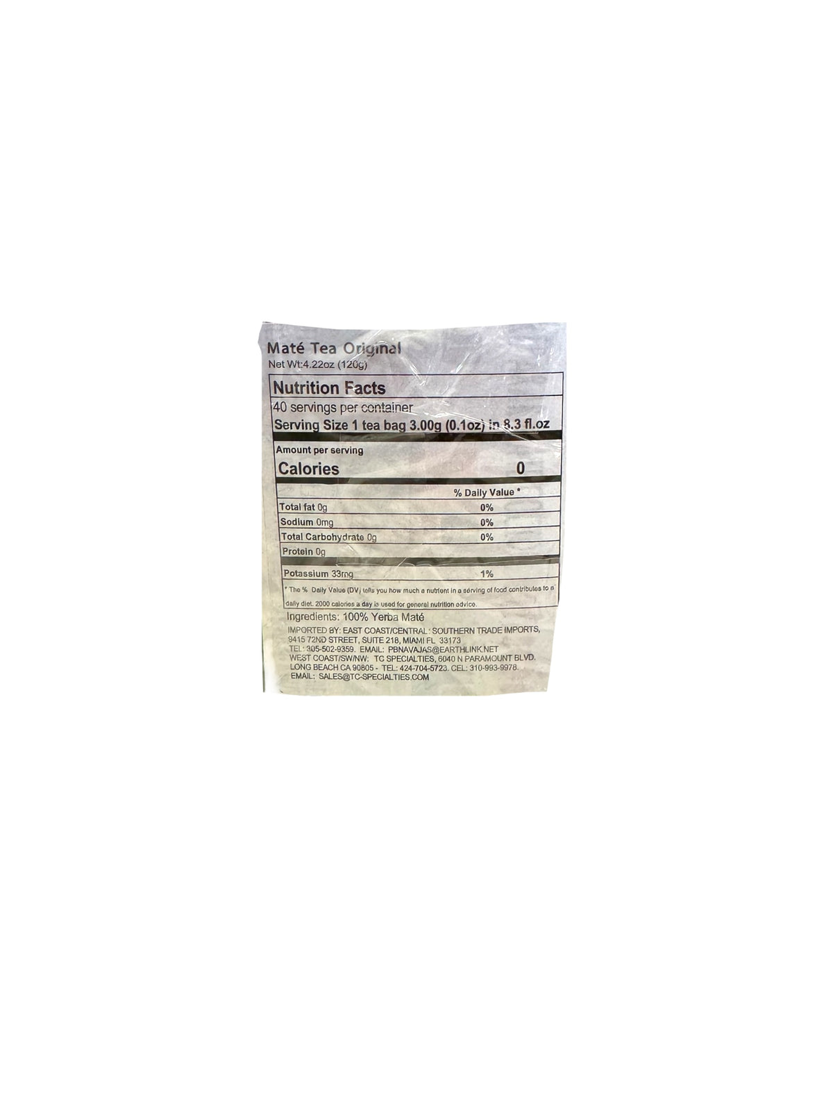 Union Suave Mate Cocido (back image)